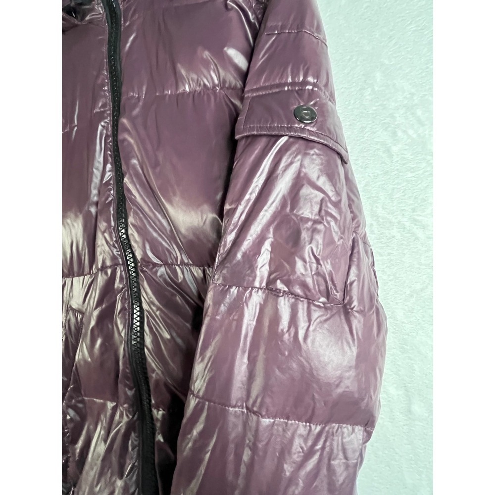 S13 New York Womens XS Burgundy Down Puffer Jacket Shiny Hooded Winter Coat - Picture 6 of 14